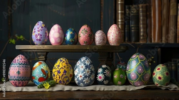Fototapeta Colourful hand painted decorated easter eggs