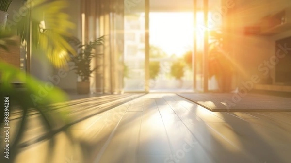 Fototapeta Blurred interior image with sunlight for background use