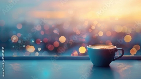 Fototapeta Blurred background with a cup of coffee