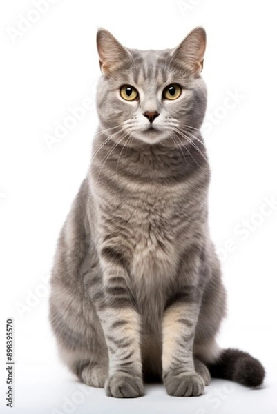 Obraz A cat sitting on white background looking at the camera.