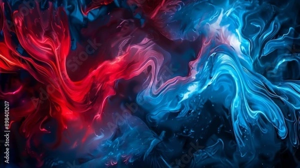 Fototapeta Colorful red and blue ink mixing in water creating abstract background