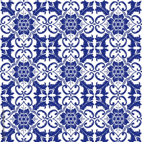 Fototapeta Azulejo tile seamless vector pattern