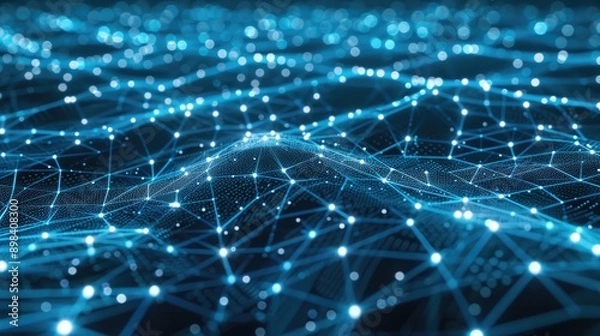 Fototapeta Abstract blue glowing network connection background.