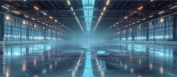 Fototapeta Empty Ice Rink with Fog and Lights