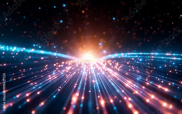 Fototapeta Galactic highway with spaceships traveling at warp speed