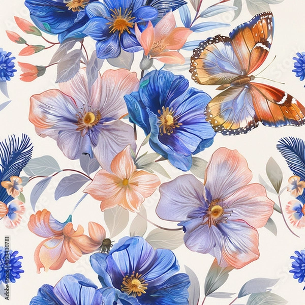 Fototapeta Butterflies and flowers and the sky