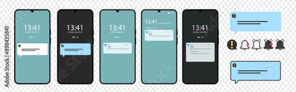 Fototapeta Notification screen UI. Push notification. SMS notification on the screen of the smartphone. Sms popup. Messages from social networks