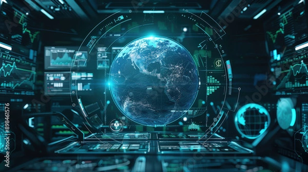 Fototapeta Futuristic Space Command Center at Night