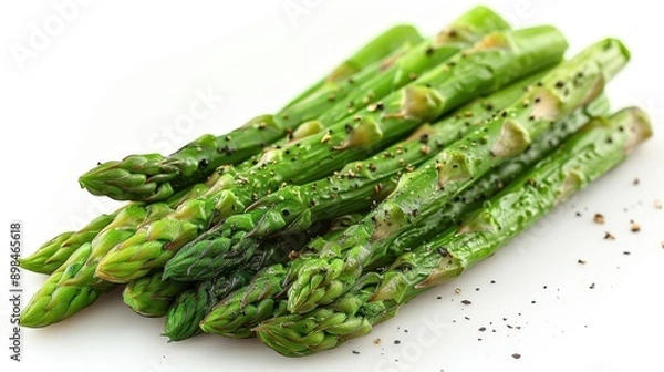 Fototapeta Crisp and vibrant fresh asparagus spears isolated on a clean white background
