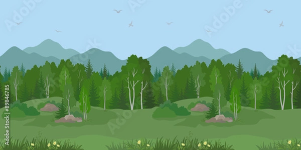 Fototapeta Seamless Mountain Landscape with Trees