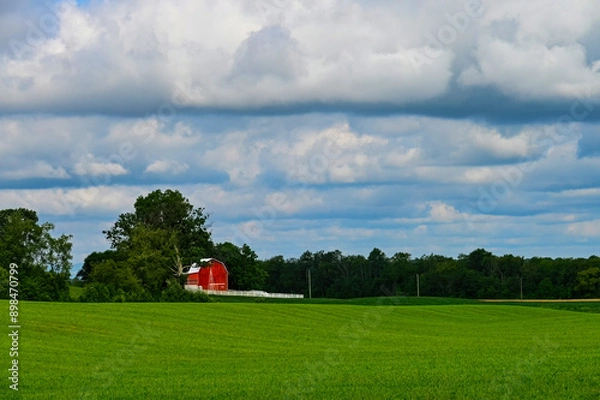 Fototapeta red barn in the countryside