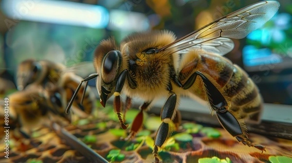 Fototapeta high-tech beekeeping farm where virtual visitors learn about bees through augmented reality displays