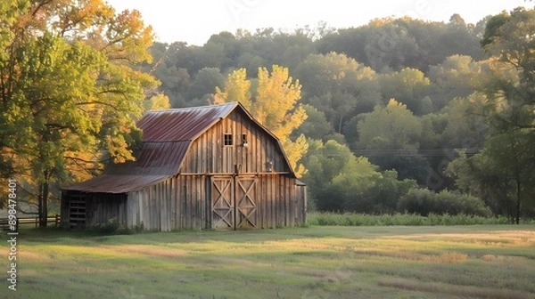 Obraz Rustic Barn in a Serene Countryside Setting