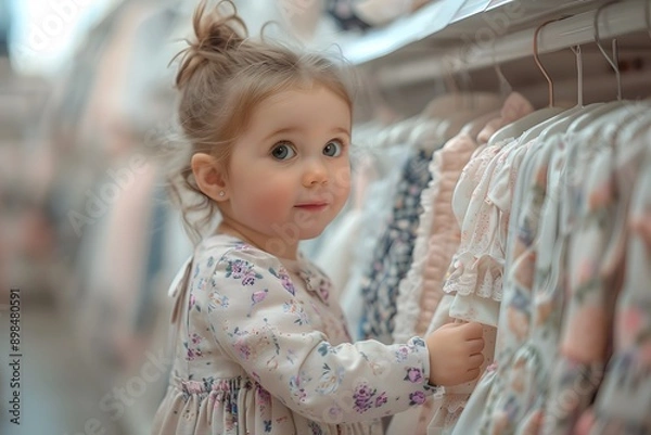 Obraz Adorable Toddler Shopping for Clothes in a Boutique