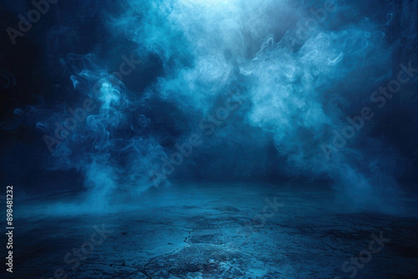 Fototapeta Moody ethereal smoky blue abstract background with swirling mist and textured surface, creating a mysterious and atmospheric effect.