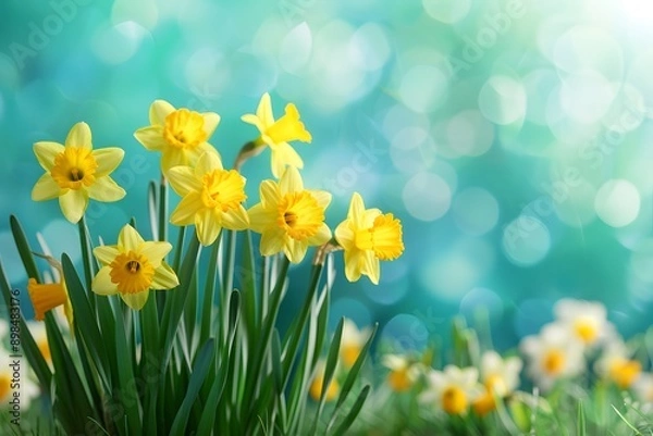 Fototapeta Vibrant Yellow Daffodils Blooming in a Sunlit Meadow