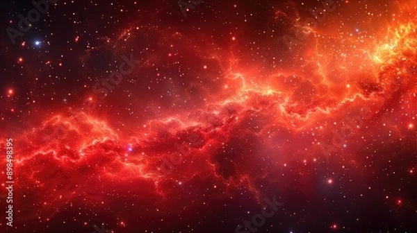 Fototapeta A red galaxy with many stars and a red cloud