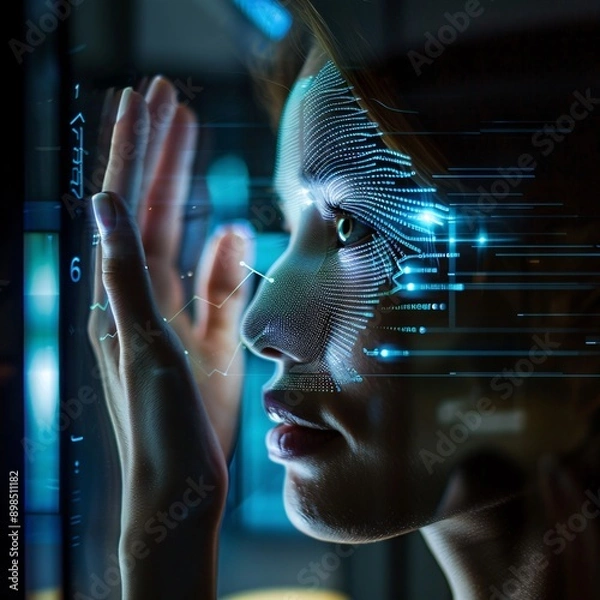 Fototapeta A close up of a hand interacting with a hologram