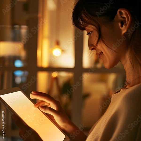 Fototapeta Close-up of a person adjusting smart lighting using phone 