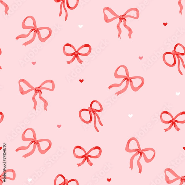 Obraz Pink bows and hearts coquette vector pattern