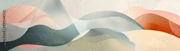 Fototapeta Abstract landscape with smooth, pastel-colored flowing shapes blending seamlessly, creating a serene and harmonious artistic composition.