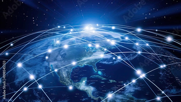 Fototapeta Network of communication technologies that power internet businesses worldwide. Business banner