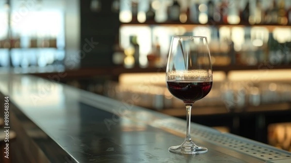 Fototapeta glass of wine on the bar of a luxurious restaurant generative ai