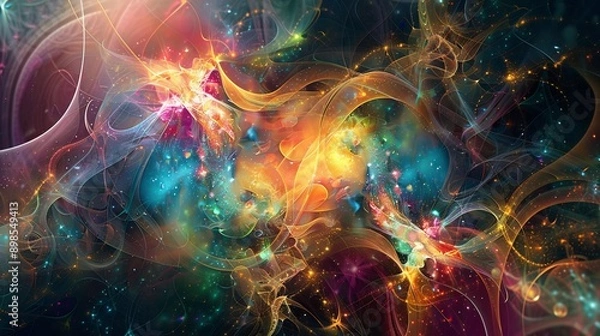 Fototapeta Abstract Colorful Nebula with Golden Glow
