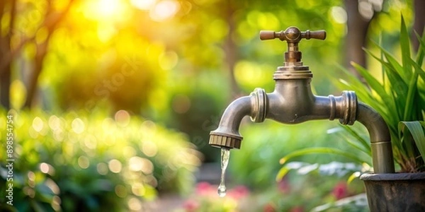 Obraz Water tap in the garden Increasing the price of water save the planet save water  AI Generative