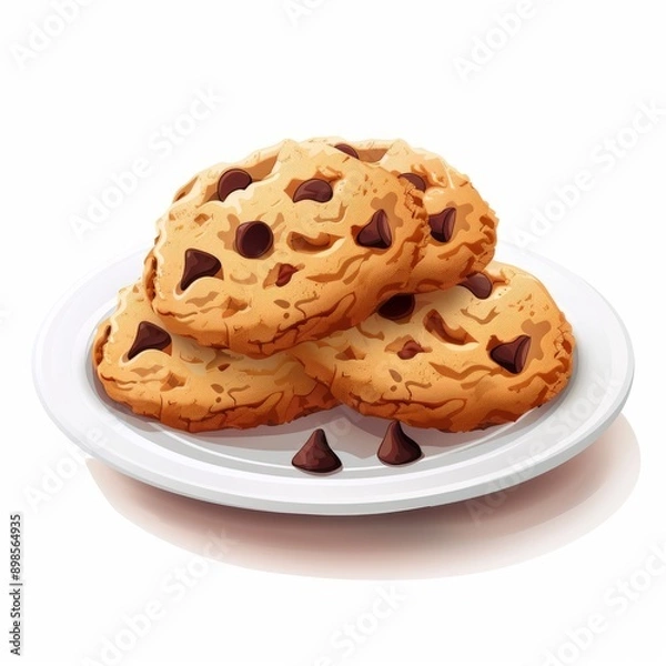 Fototapeta Chocolate Chip Cookies on White Plate.