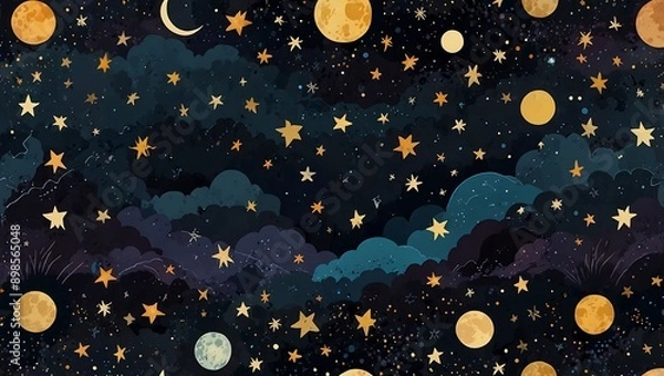 Fototapeta Celestial patterns with stars and moons