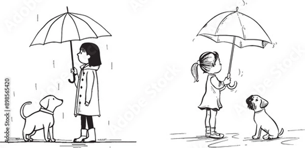 Obraz A cute girl and dog continuous one line drawing with an abstract minimalist feel. Modern EPS 10 file.