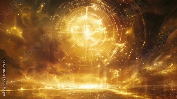 Fototapeta A celestial portal glowing with golden light, symbolizing a mystical gateway to the unknown.