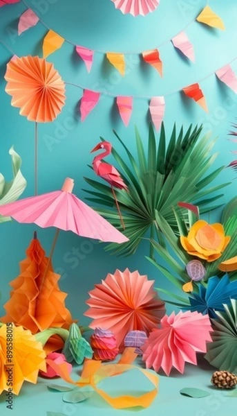 Fototapeta Vibrant Handmade Paper Decorations Collection for Party, Poster, or Event Design