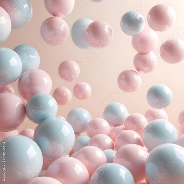 Fototapeta light blue and pink 3d spheres pattern in a light pink background
