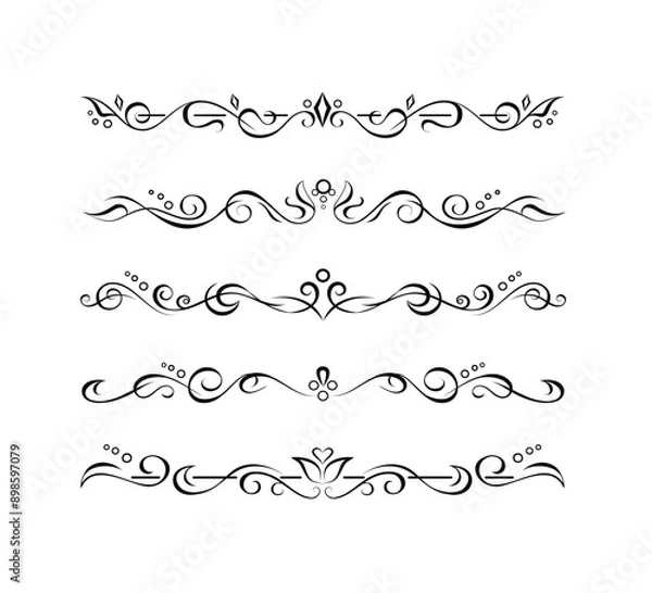 Obraz Hand drawn text dividers or calligraphic vignettes. Paragraph or page dividers, frame elements
