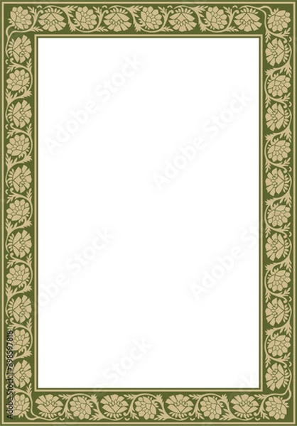 Obraz Vector square gold and green Indian national ornament. Ethnic plant border. Flowers frame. Poppies and leaves