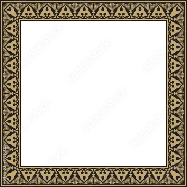 Obraz Vector gold with black Arabic national square ornament.  Ethnic rectangle, frame of eastern peoples. Persian painting