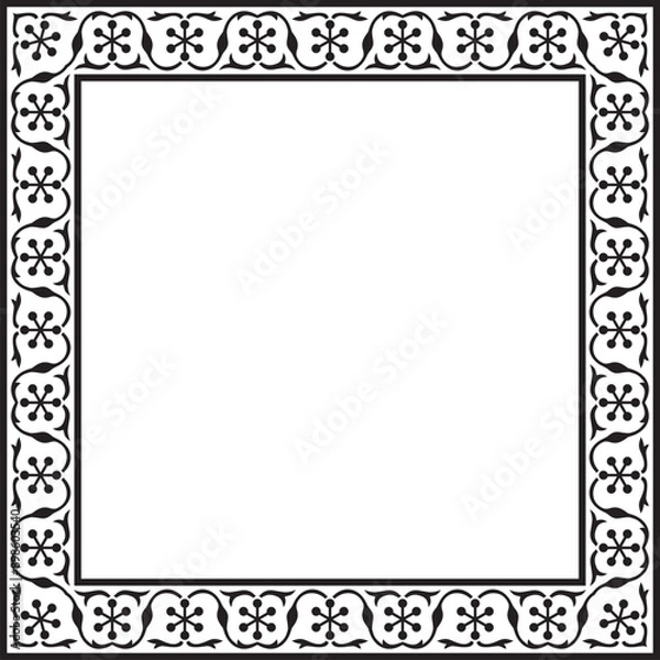 Fototapeta Vector square monochrome black national Persian ornament. Rectangle, frame, border, ethnic pattern of the peoples of Iran, Iraq, Tajikista