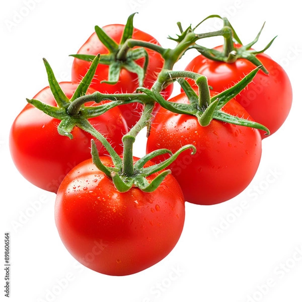 Obraz Red tomatoes still on the vine. PNG element isolated on transparent background.