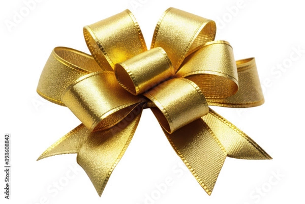 Fototapeta Beautiful golden ribbon bow, perfect for gift wrapping and decoration. Isolated on transparent background, png.