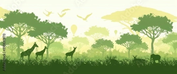 Obraz Silhouettes of African Savannah with Animals