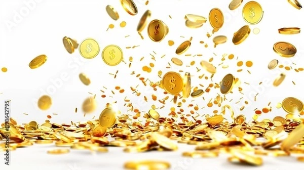 Fototapeta a pile of gold coins falling into the air