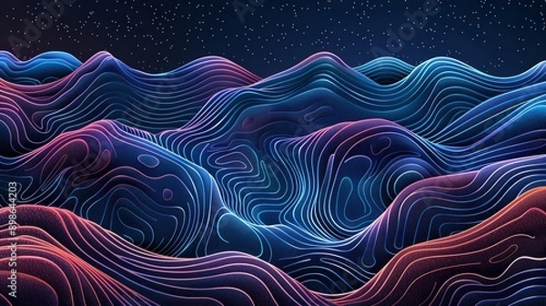 Fototapeta Abstract background forming beautiful colorful wavy pattern with starry night sky