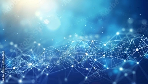 Obraz Abstract Blue Network Design With White Interconnected Points