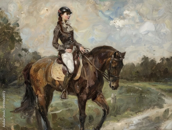 Obraz Elegant painting of a woman riding a horse