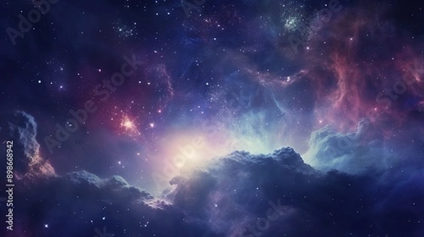 Fototapeta An otherworldly depiction of a nebula in deep space, with vibrant colors and swirling cosmic dust, stars twinkling in the background.