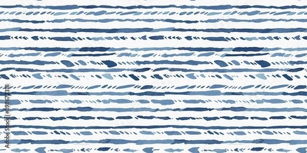 Obraz Summery ikat zig zag border pattern in painterly brushstroke digital design. Modern coastal living printed textile decor in seamless banner tape template.