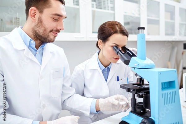 Obraz young scientists making test or research in lab