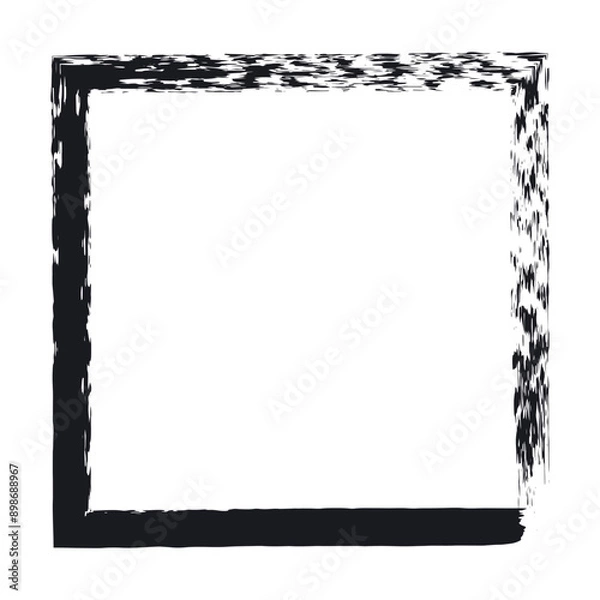 Fototapeta Hand drawn Grunge square rectangle frames. Ink empty black box. Rectangle border drawn by dry brush. Textured Rubber square stamp imprint. Dirt distress border isolated on background.